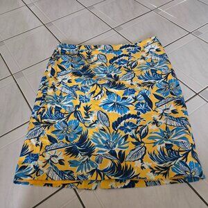J Crew Printed Basketweave Pencil Skirt Blue Yellow Floral 14
